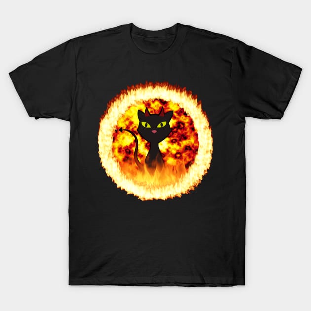 Hottie Kitty The Fluffy Devilish Black Cat From Hell T-Shirt by Cattingthere